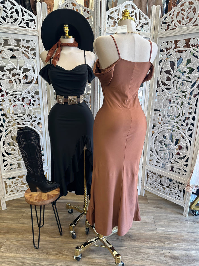 Ruffle Midi Dress- Stretchy, Estira