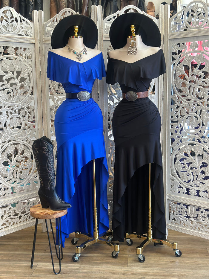 Ruffle Off Shoulder Dress - Estira, Stretchy