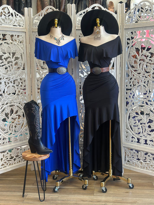 Ruffle Off Shoulder Dress - Estira, Stretchy