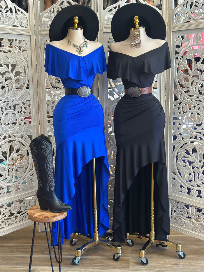 Ruffle Off Shoulder Dress - Estira, Stretchy
