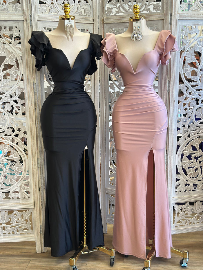 Ruffle Sleeve Heartline Maxi Dress - Estira, Stretchy