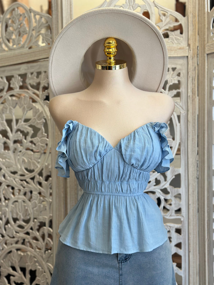 Ruffle Sleeve Scrunched Blouse - Estira, Stretchy