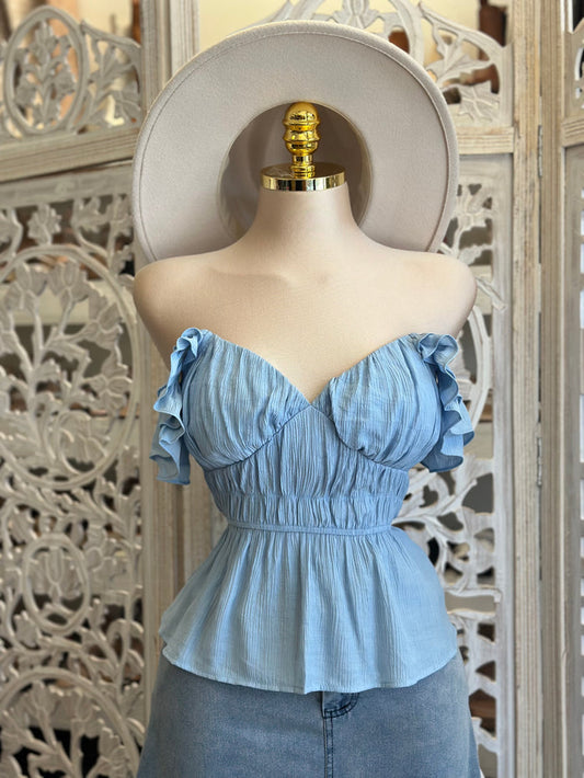 Ruffle Sleeve Scrunched Blouse - Estira, Stretchy