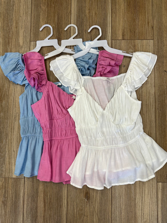 Ruffle Sleeve Scrunched Blouse - Estira, Stretchy