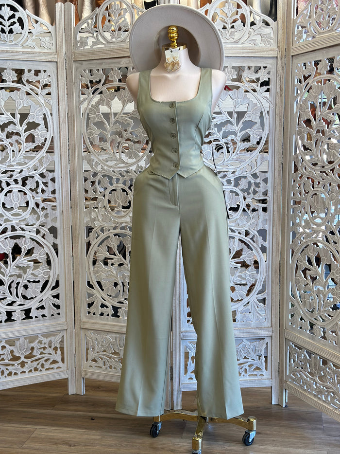 Sage Vest and Trouser Set - No Estira, Not Stretchy