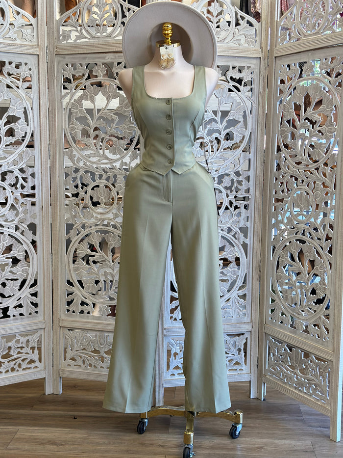Sage Vest and Trouser Set - No Estira, Not Stretchy