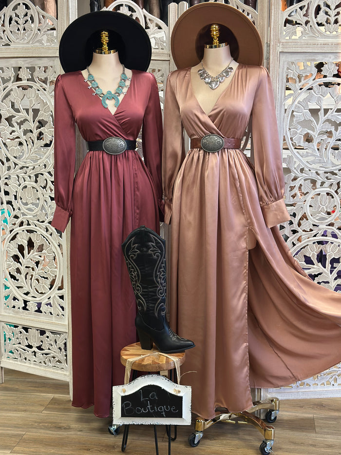 Satin Wrapped Maxi Dress- Stretchy from waist ,Estira de la cintura