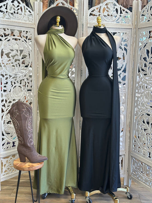 Scarfed Evening Dress- Stretchy ,Estira