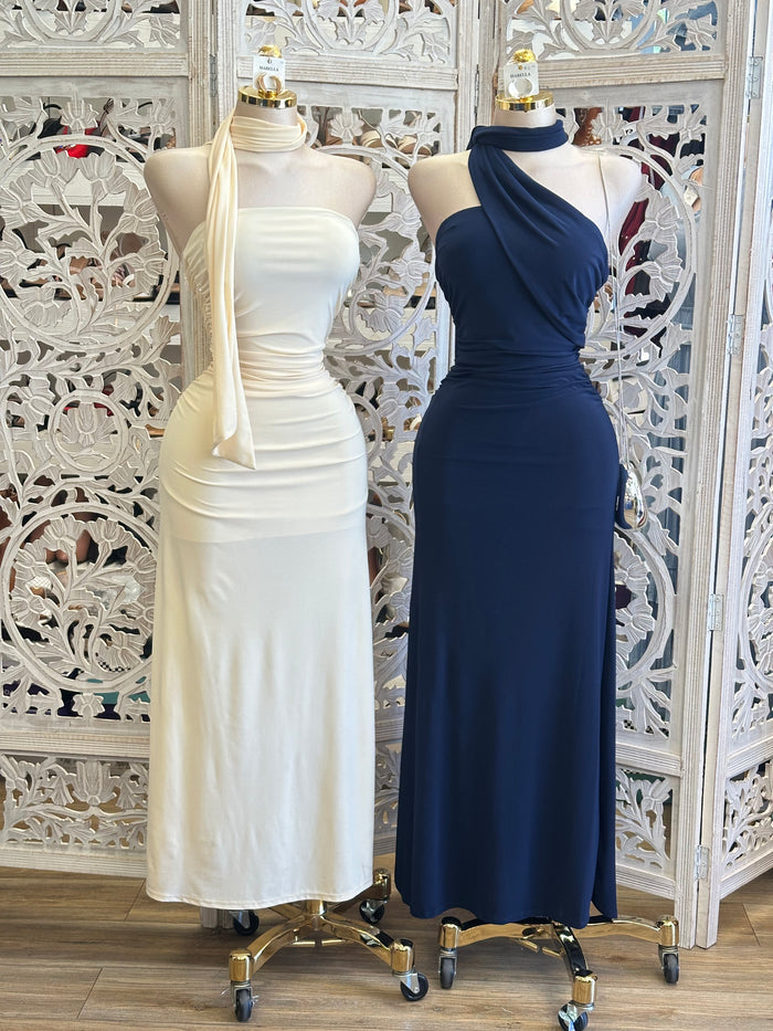Scarfed Midi Formal Dress -Estira, Stretchy