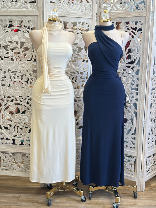 Scarfed Midi Formal Dress -Estira, Stretchy