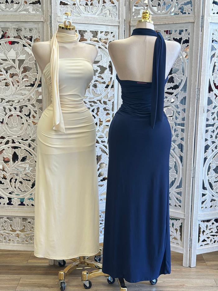 Scarfed Midi Formal Dress -Estira, Stretchy
