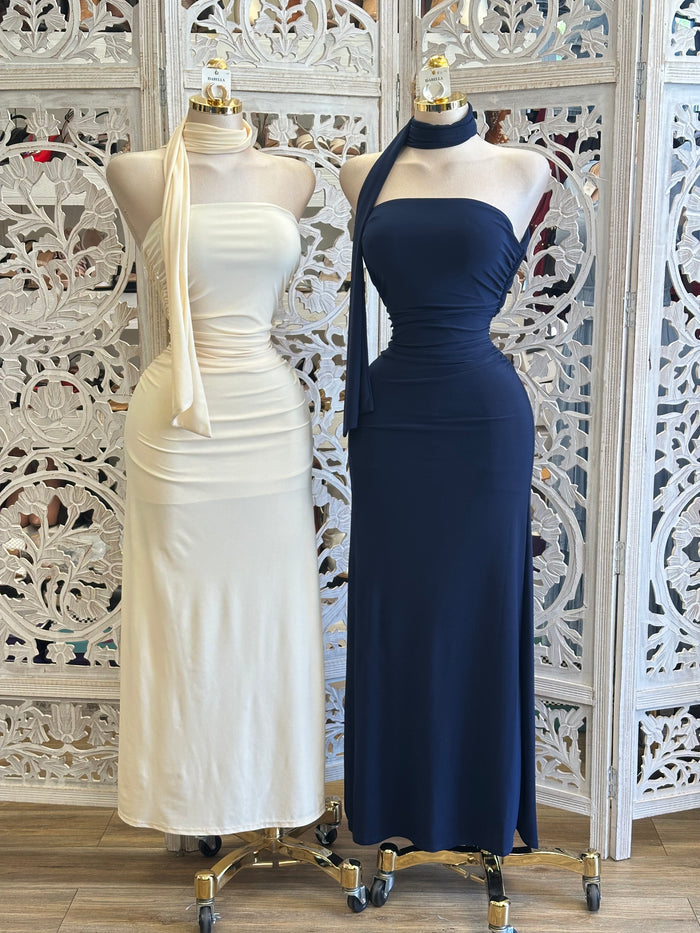 Scarfed Midi Formal Dress -Estira, Stretchy