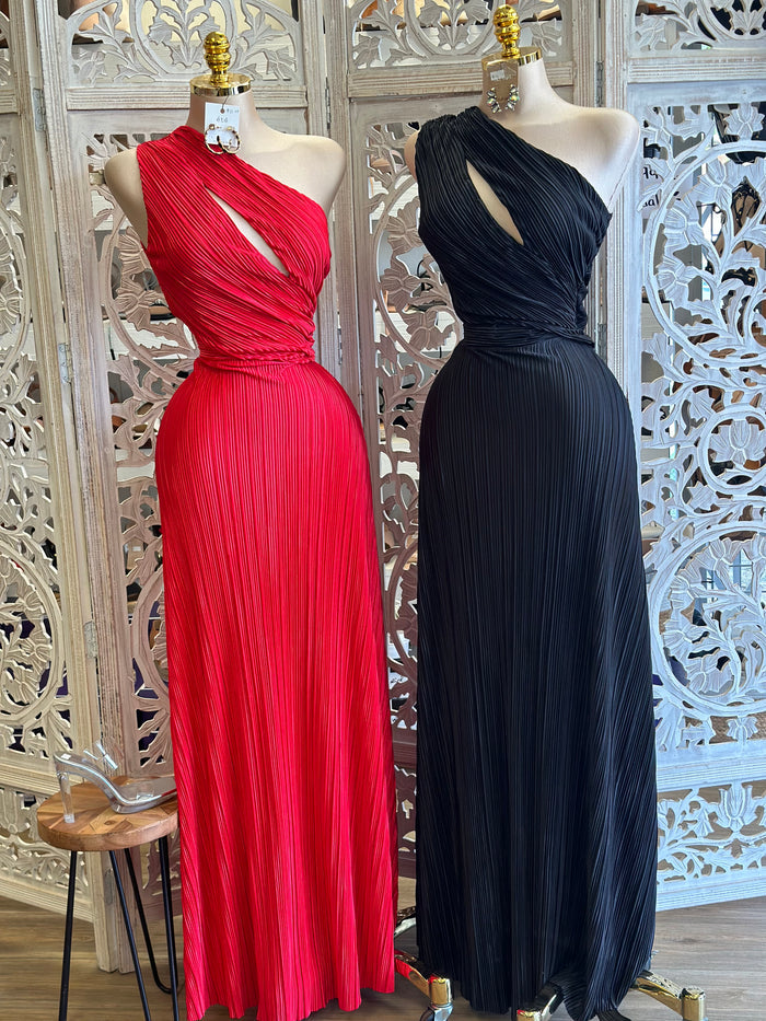 Scrunched Pleat Cutout Maxi Dress- Stretchy, Estira