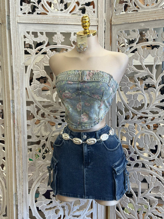 Sculpted Denim Utility Skirt -Estira ,  Stretchy