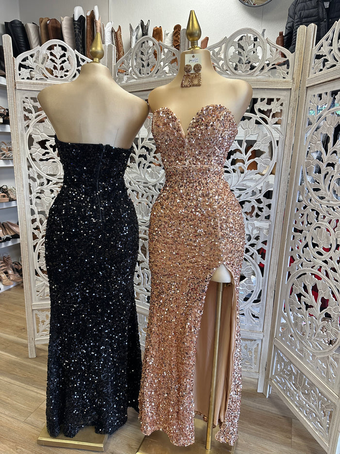 Sequin Strapless Gown