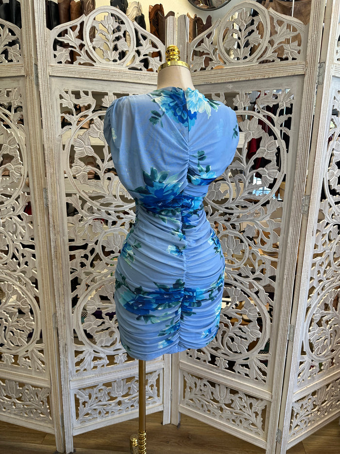 Shawl Floral Mini Dress -Stretchy, Estira