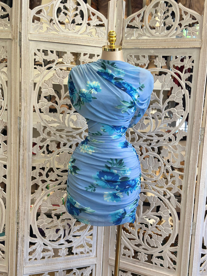 Shawl Floral Mini Dress -Stretchy, Estira