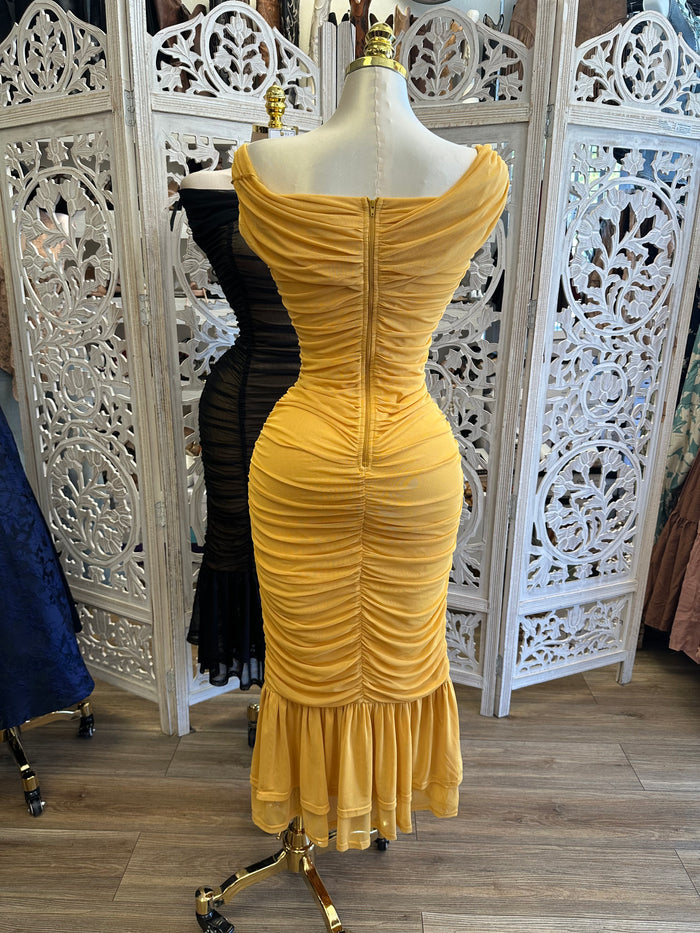 Sheer Mesh Ruched Dress- Estira, Stretchy