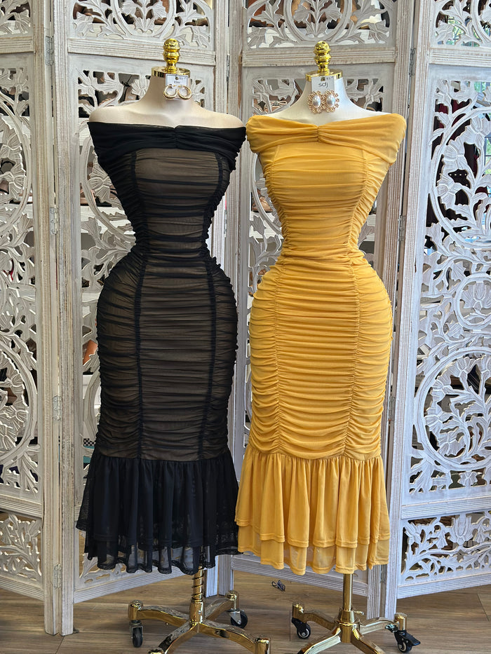 Sheer Mesh Ruched Dress- Estira, Stretchy
