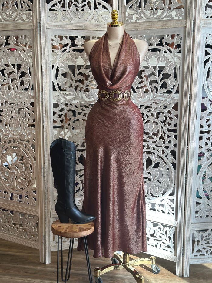 Shimmery Auburn Draped Dress- Not Stretchy,No Estira
