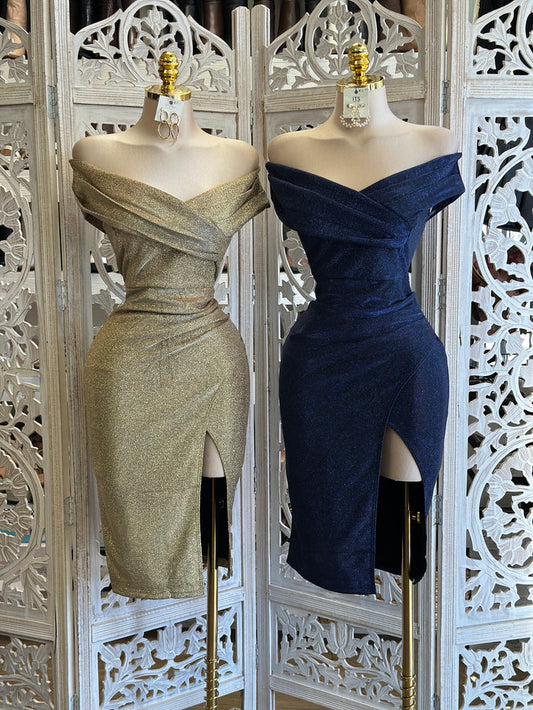 Shimmery Wrapped Cocktail Dress- Stretchy,Estira poco