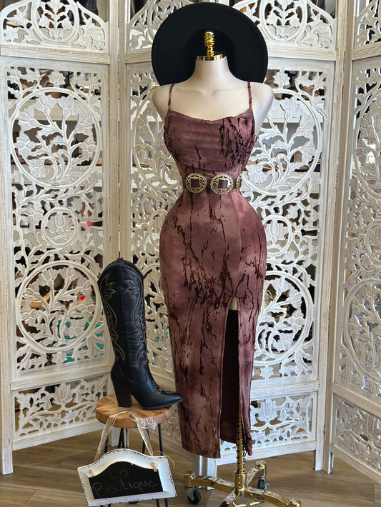 Slit Cami Midi Dress -Estira, Stretchy