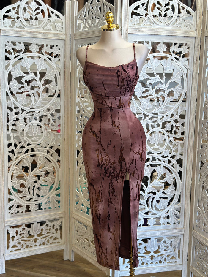 Slit Cami Midi Dress -Estira, Stretchy