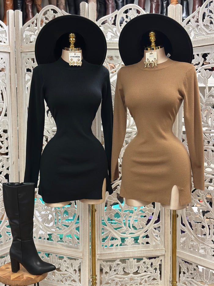 Slit Sweater Mini Dress- Stretchy,Estira