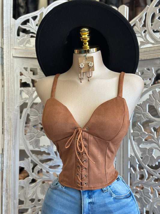 Soft Brown Suede Top - Estira, Stretchy