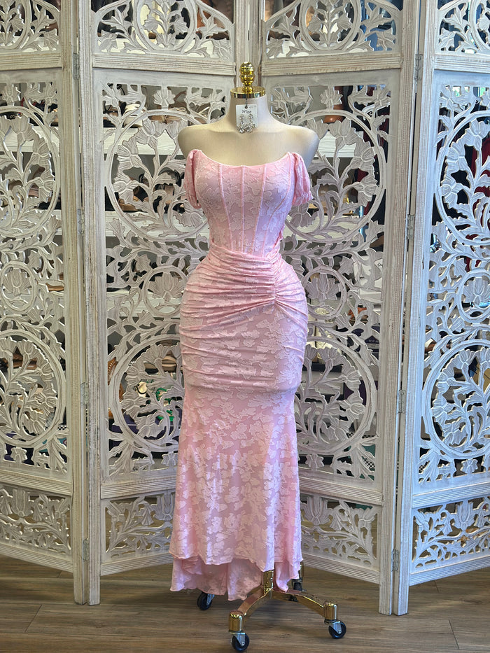 Soft Pink Corset Floral Dress- Estira, Stretchy