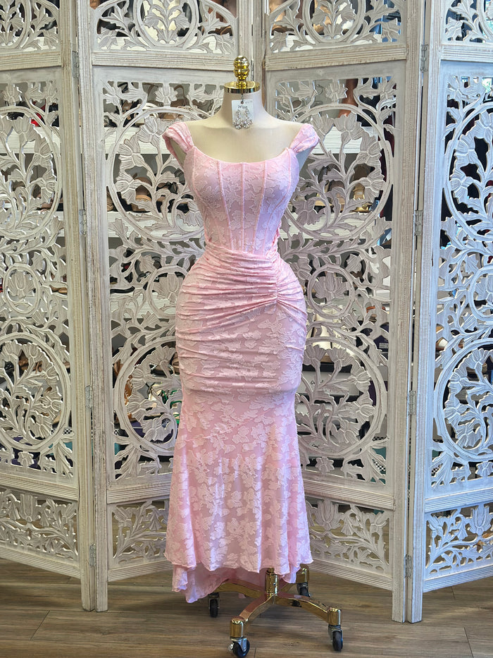 Soft Pink Corset Floral Dress- Estira, Stretchy