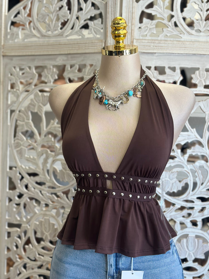 Split Studded Blouse- Estira, Stretchy