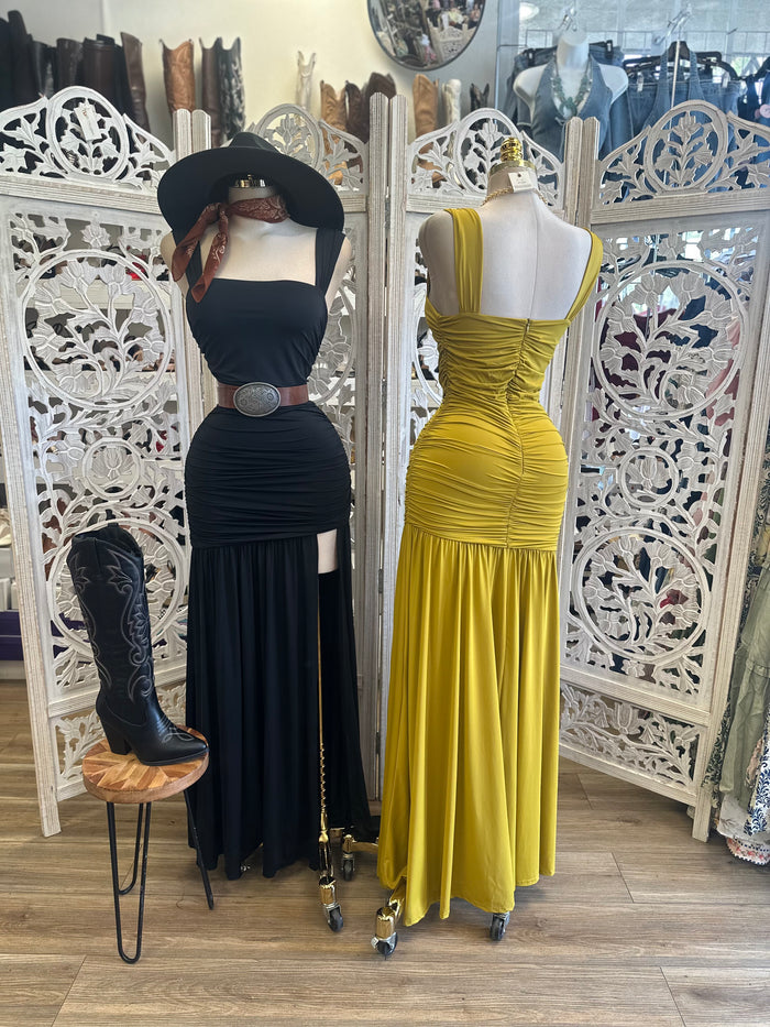 Square Neck Draped Maxi Dress - Estira, Stretchy