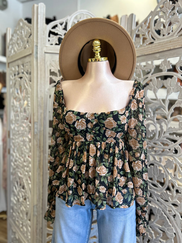 Square Neck Floral Blouse- Estira, Stretchy