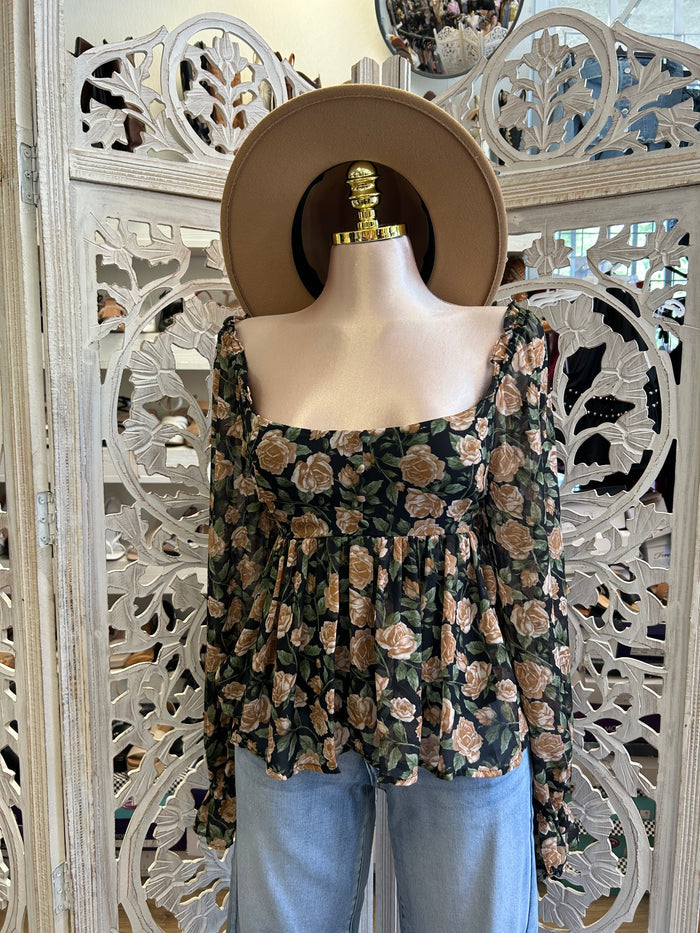 Square Neck Floral Blouse- Estira, Stretchy