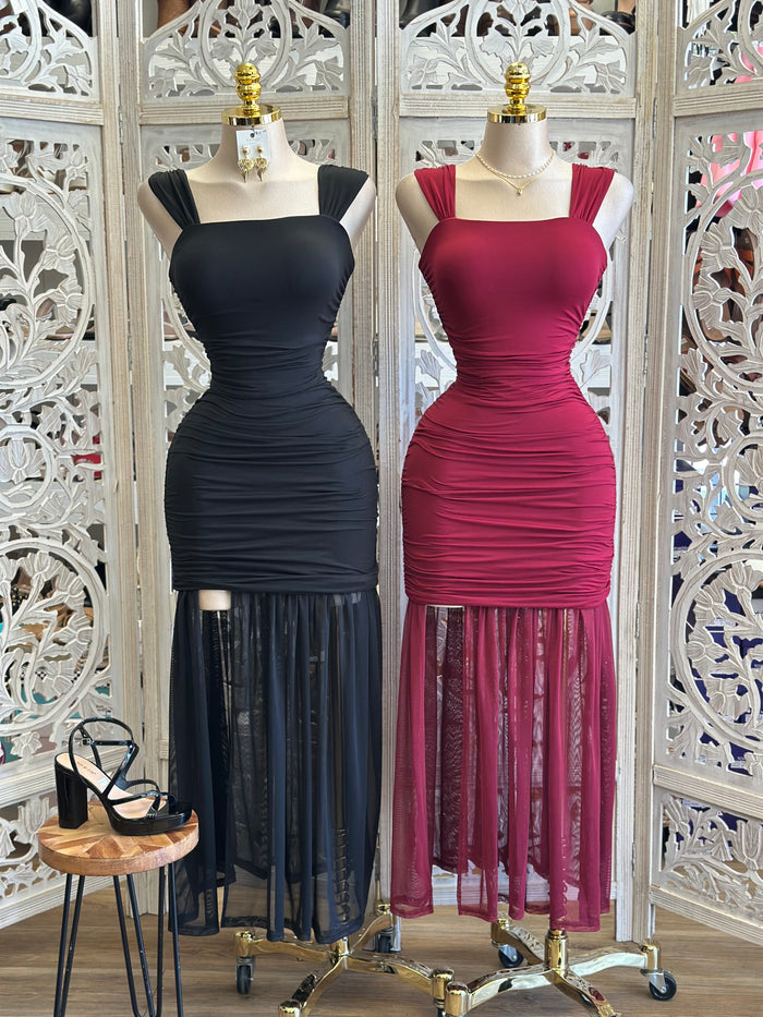 Square Neck Sheer Bottom Dress - Estira, Stretchy