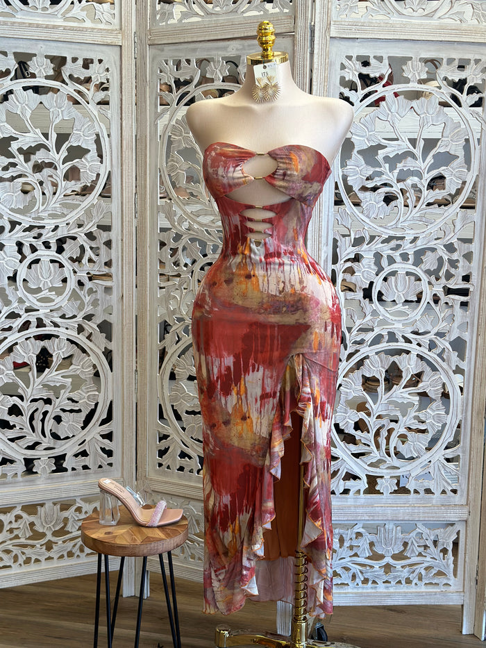 Strapless Cutout Tie Dye Dress - Estira, Stretchy