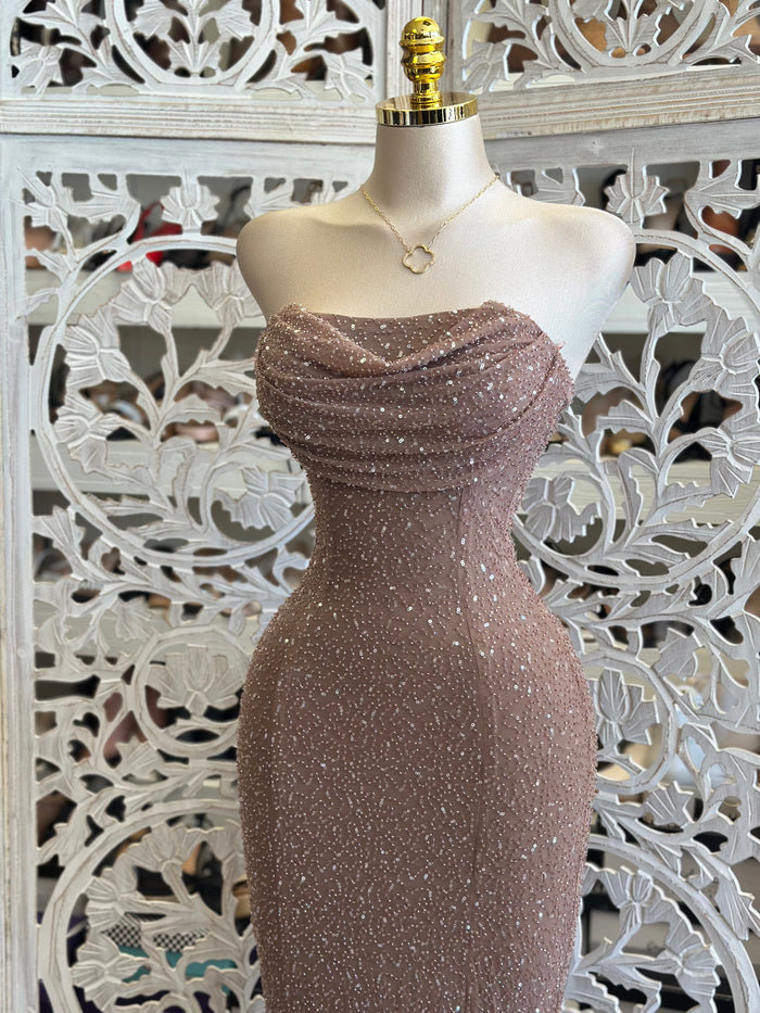 Strapless Embellished Curvy Dress- Stretchy, Estira