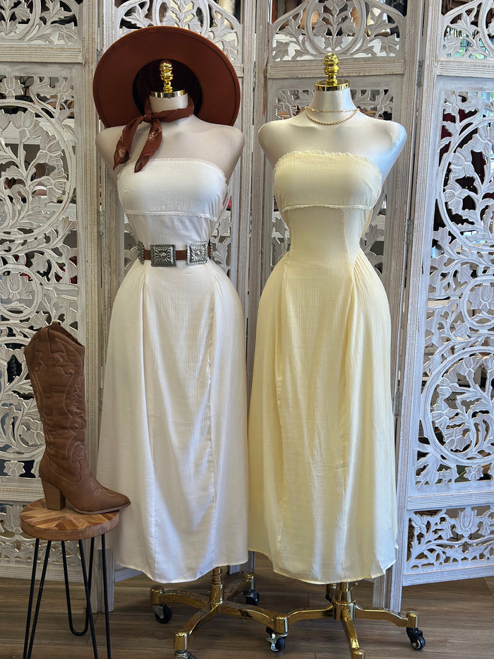 Strapless Lace Trim Dress- Estira, Stretchy
