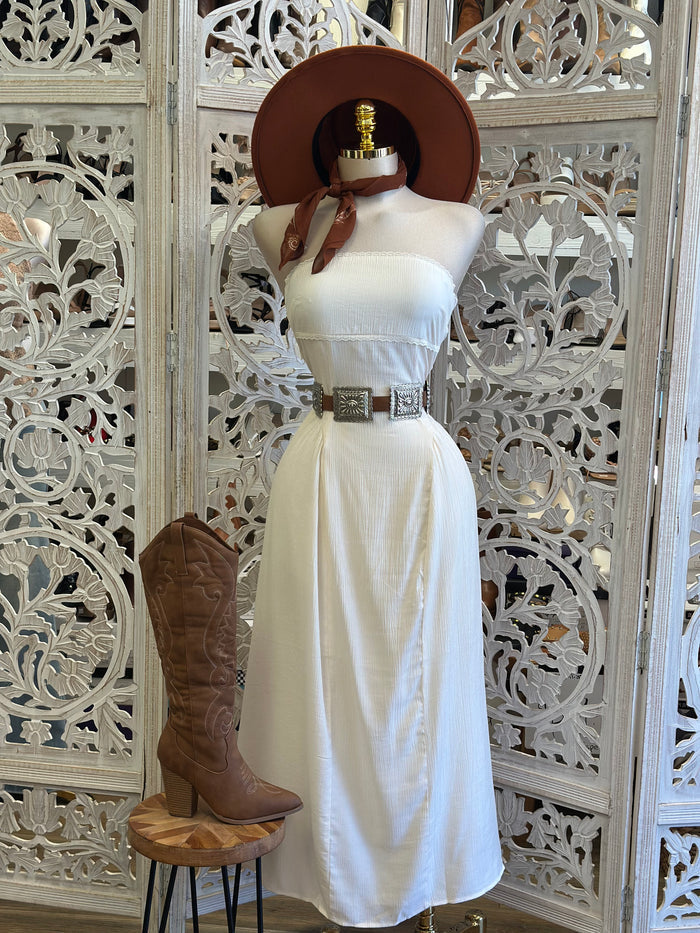 Strapless Lace Trim Dress- Estira, Stretchy