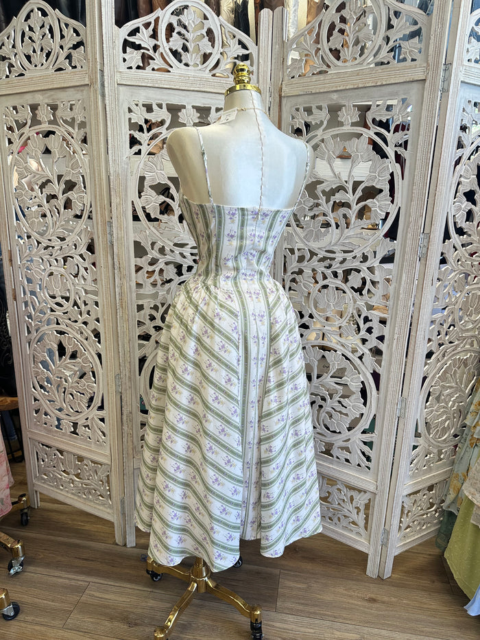 Striped Floral Midi Dress- Not Stretchy, No Estira