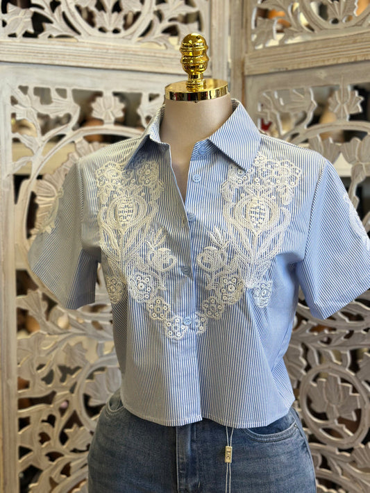 Striped Lace Button Blouse-