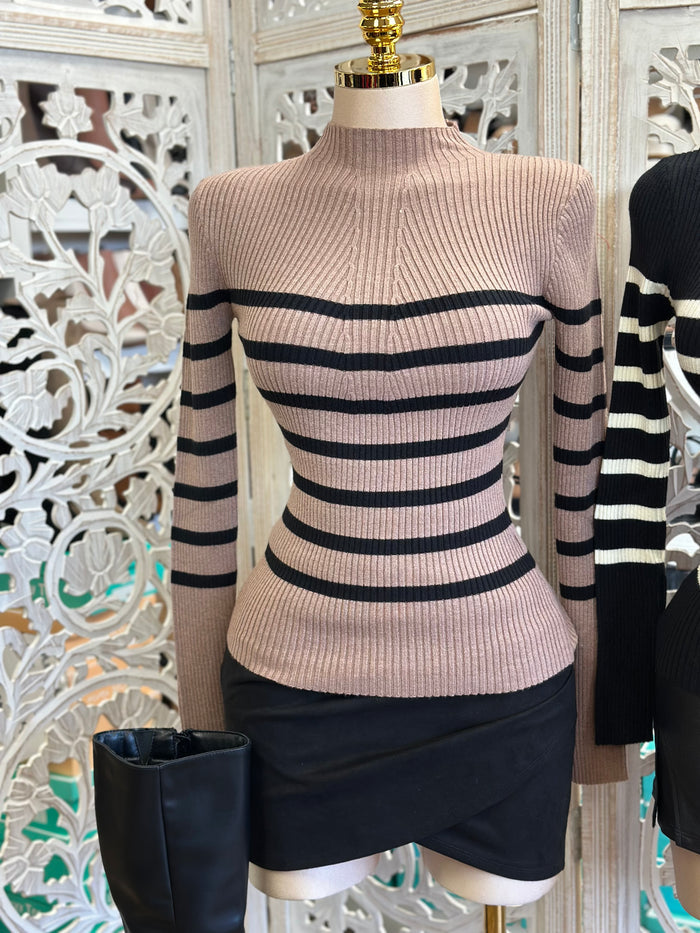Striped Ribbed Asymmetrical Blouse- Estira, Stretchy
