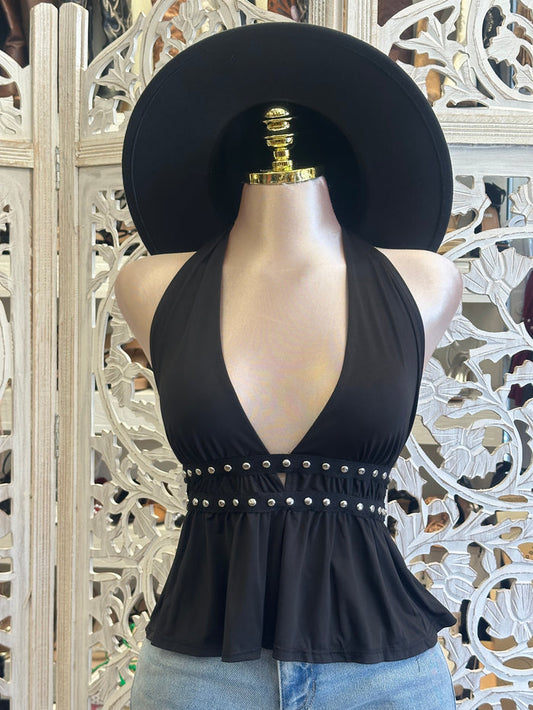 Studded Deep V Top