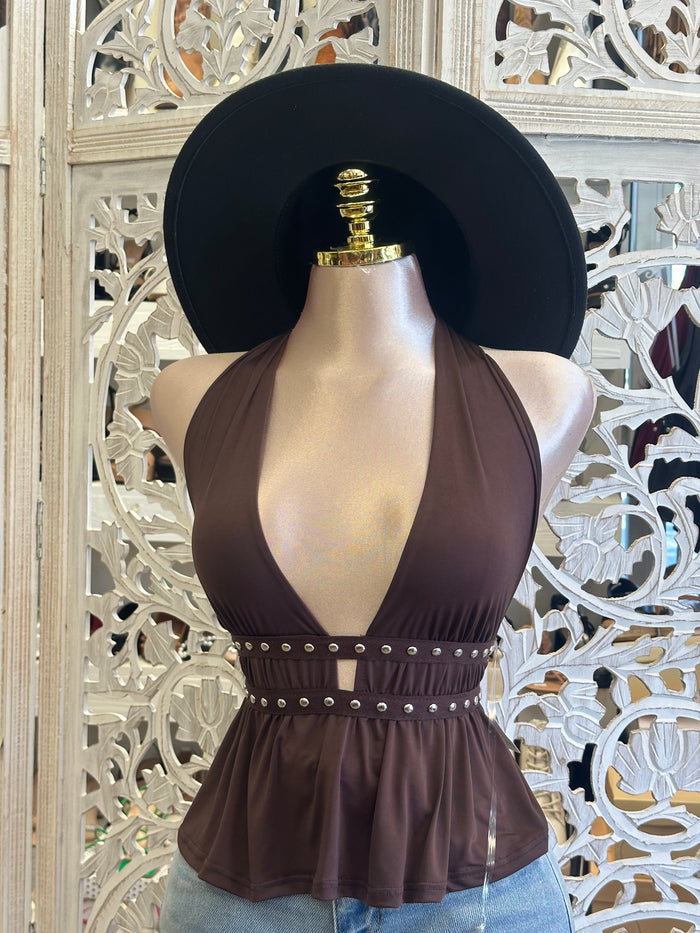 Studded Deep V Top