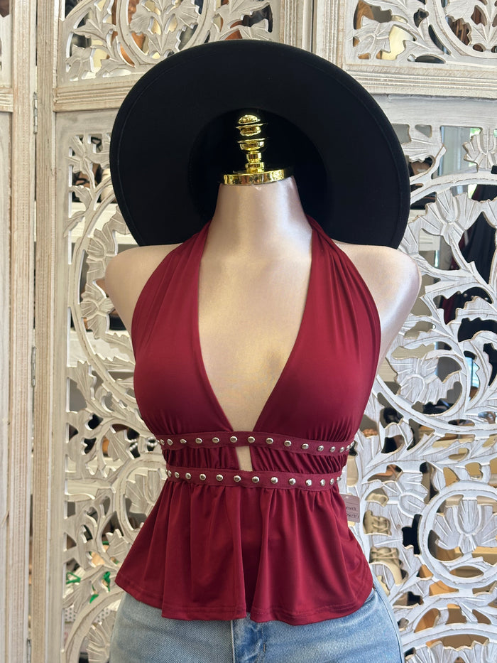 Studded Deep V Top