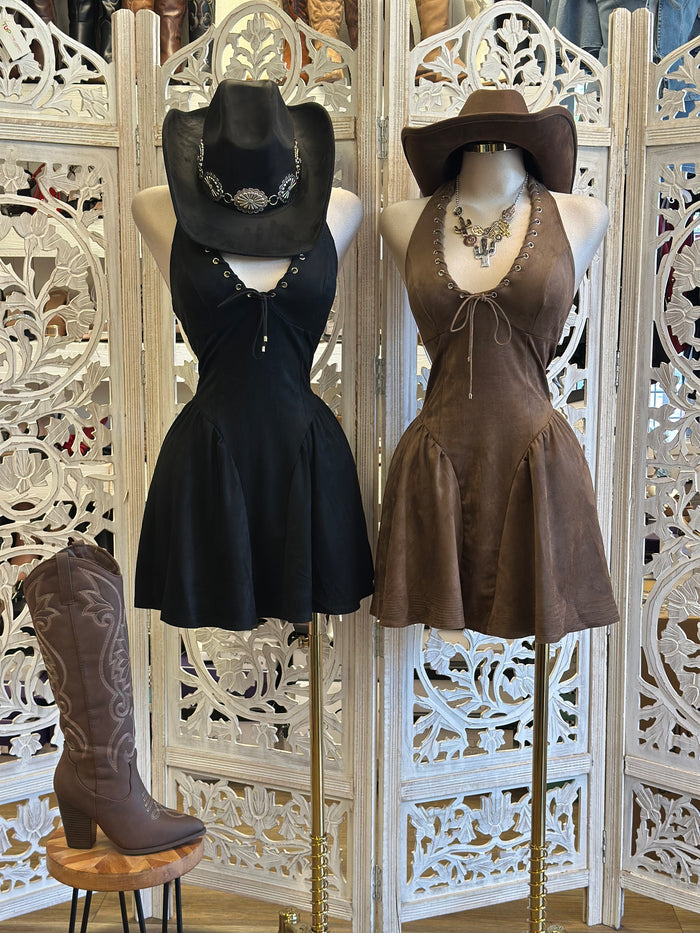 Studded Suede Mini Dress - Estira, Stretchy