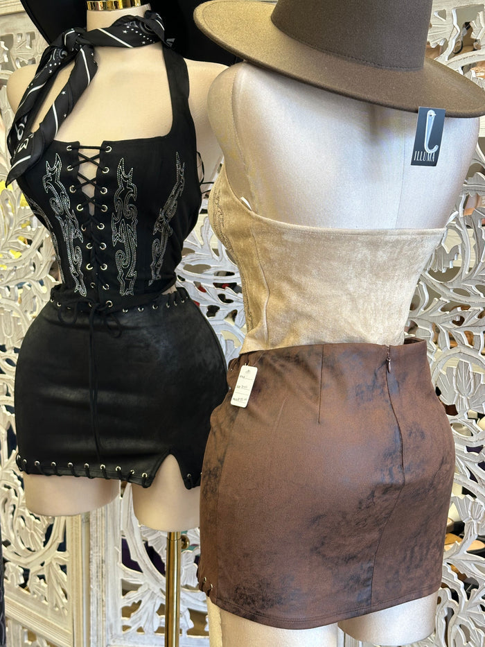 Sude Skin Ultra Mini Skirt- No Estira , Not Stretchy