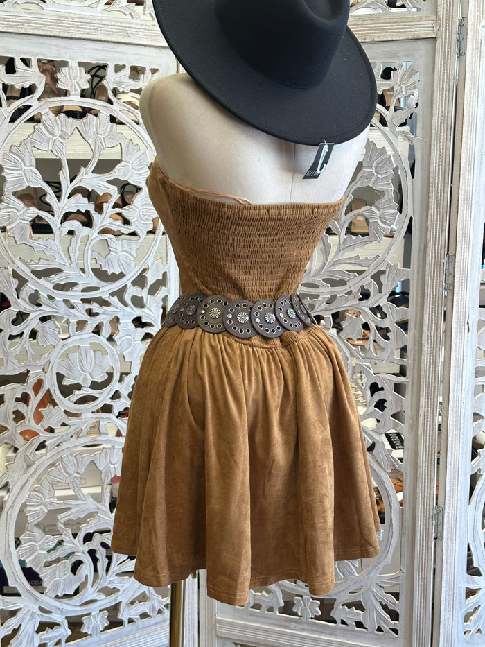 Suede Brown Mini Dress - Estira, Stretchy