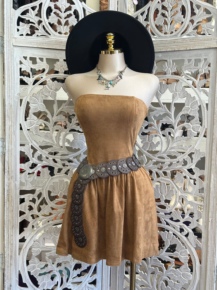 Suede Brown Mini Dress - Estira, Stretchy